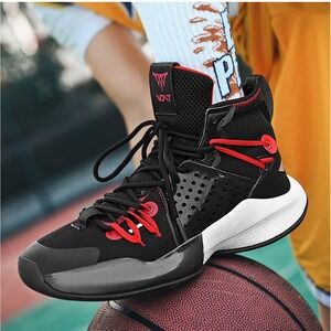 Men's VOIT High Top Basketball Shoes~Non Slip~Size 11~Black & Red~Dilchasp